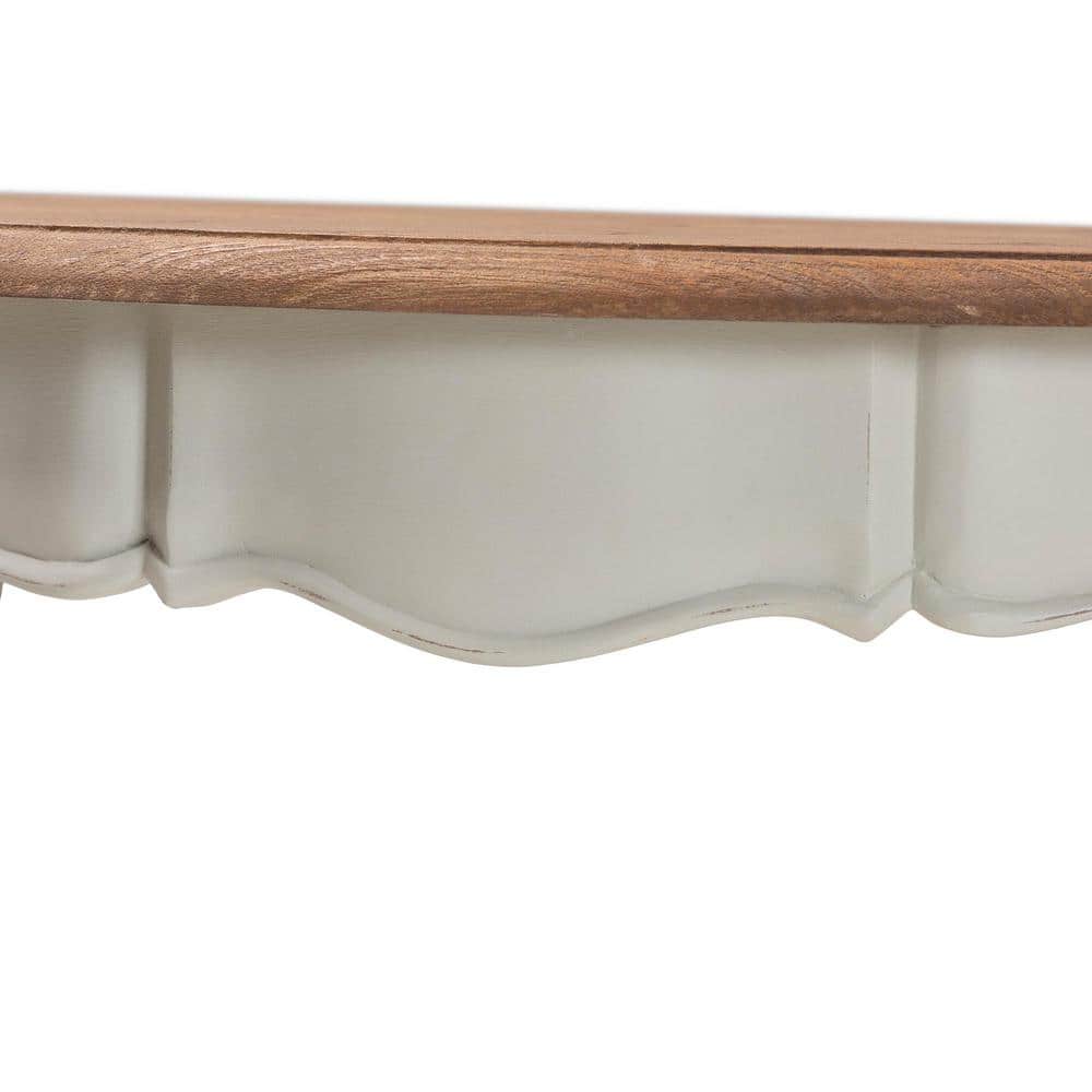 Cordelia 32" White and Natural Wood Demilune Console Table with Storage
