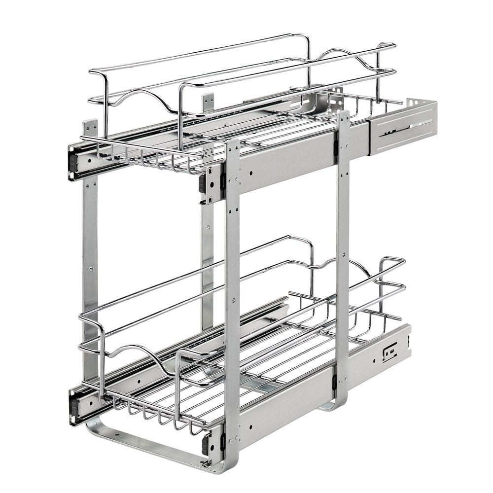 Chrome 2-Tier Wire Basket Pull Out Shelf for Cabinets