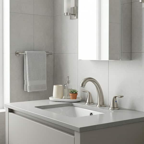 3-Holes 8 in. Widespread Double Handle Bathroom Faucet with Pop-Up Drain Assembly in Brushed Nickel