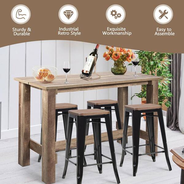 Gymax 5 Piece Rectangle Wood Top Brown, Bar Stool Dining Room Sets