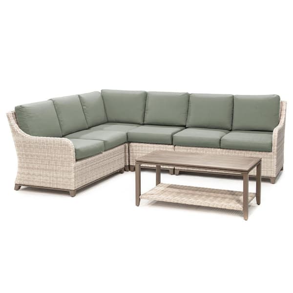 Leisure Made Hampton 5-Piece Wicker Outdoor Sectional with Sunbrella Sage Cushions