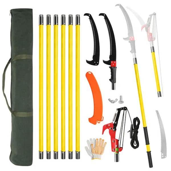 23 in. Alloy Steel Blade Tree Pruner, 26 ft. Manual Pole Saw with Yellow Fiberglass Handle for High Branch Trimming