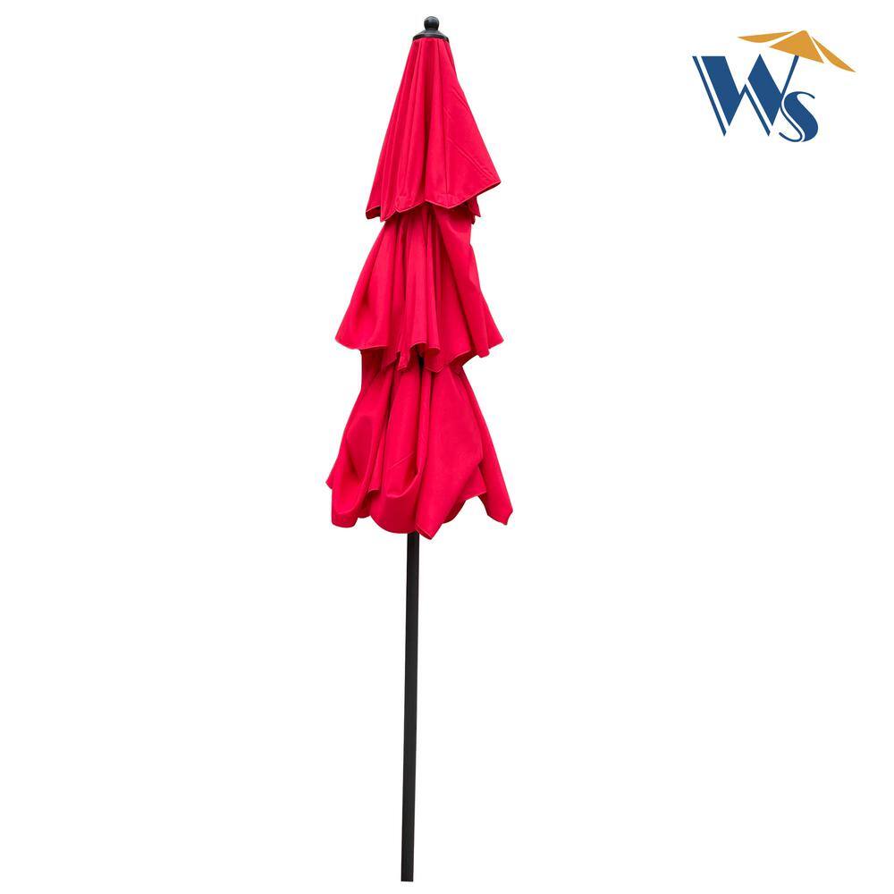9 ft. Red Steel Market Patio Umbrella with Crank Lift