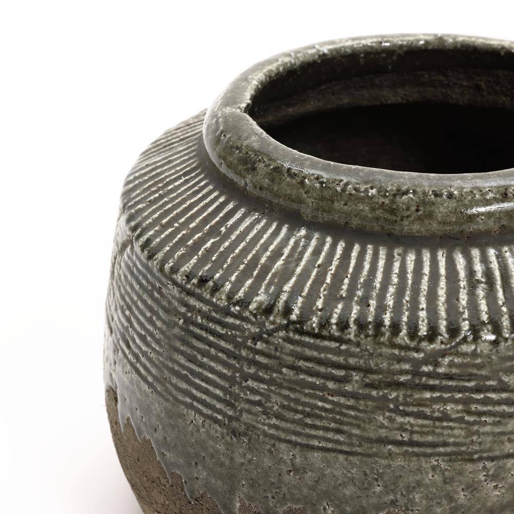 Rustic Brown and Gray Ceramic Round Vase, 8.1-Inch Tall