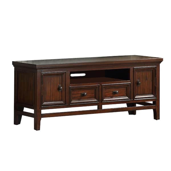 Benjara 59 in. Brown Wood TV Stand Fits TVs up to 48 in. with 2-Drawer and 2-Storage Cabinets