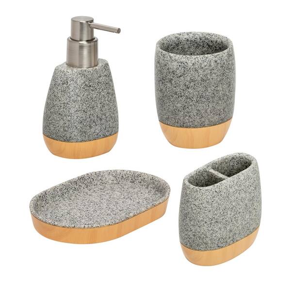 Honey Can Do 4 Piece Bathroom Accessories Set In Resin Grey Bth 08731 The Home Depot