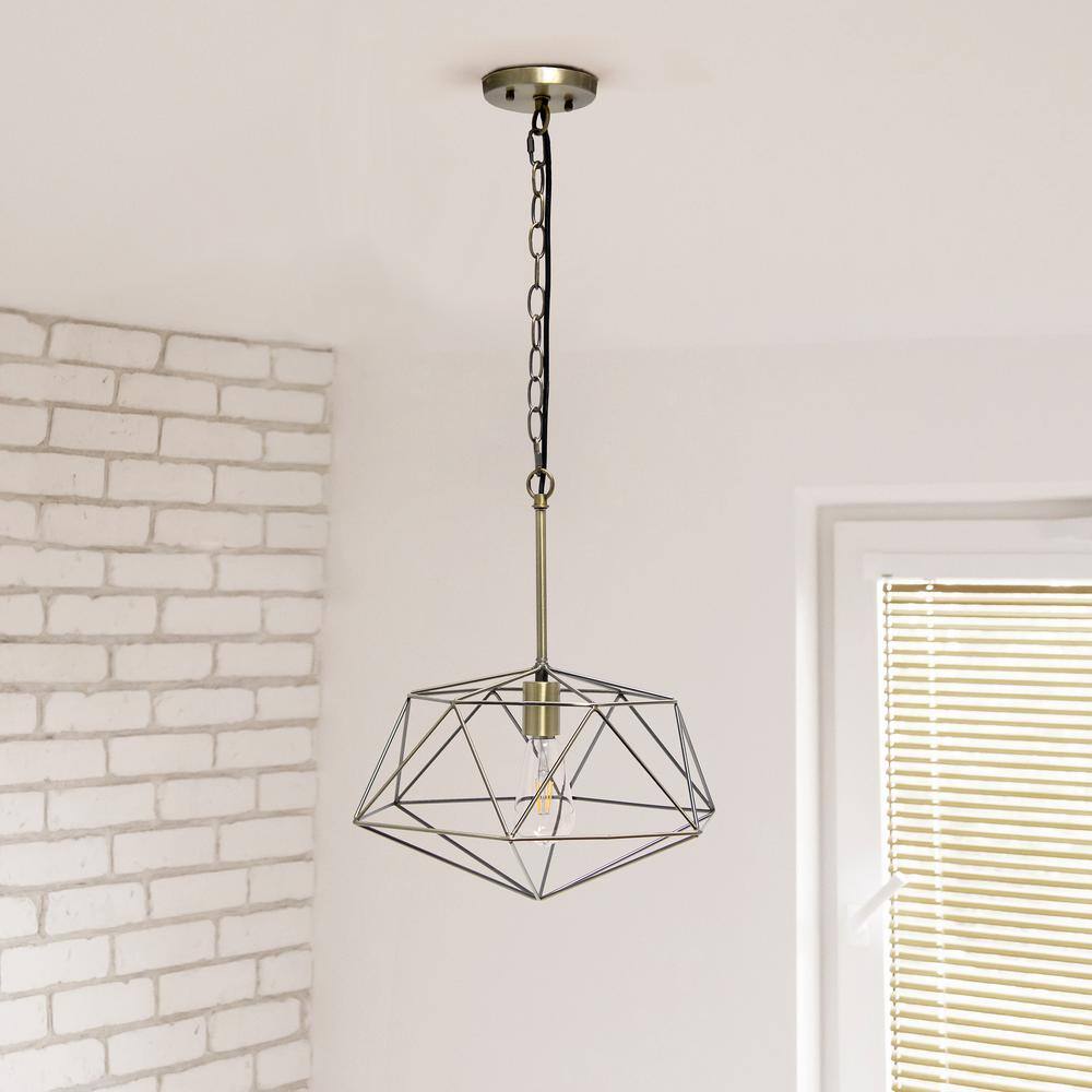 16" Antique Brass Geometric Diamond Pendant Light