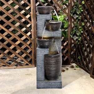 40.1 in. Outdoor Cascade Water Fountain Garden Fountain with Warm Lights, 4 Bowls Fountain Waterfall Feature