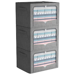 70 qt. Linen Clothes Storage Bin with Lid in Dark Gray (3-Box)