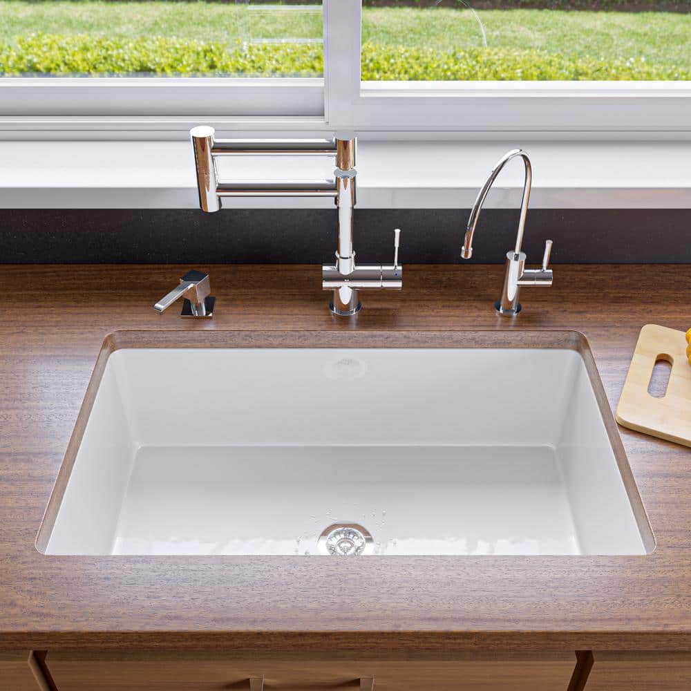 White Fireclay 32" Drop-In Farmhouse Kitchen Sink