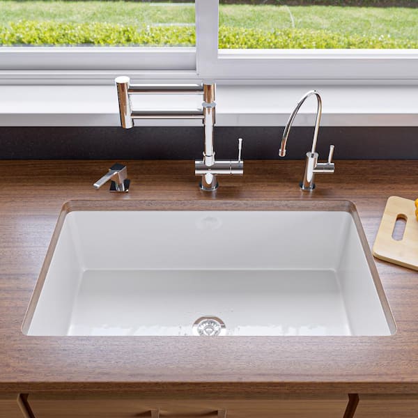 ALFI BRAND 32 in. Undermount Single Bowl White Fireclay Kitchen Sink ...