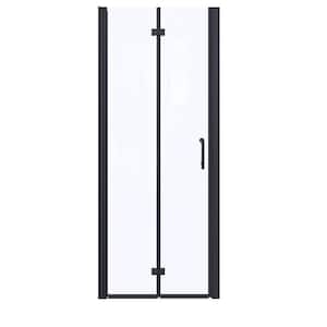 30 in. W x 72 in. H Bifold Semi-Frameless Shower Door in Matte Black Finish with Clear Glass