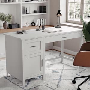 54 in. Rectangle Gray/Brushed Nickel Engineered Wood 2-Drawers Computer Desk