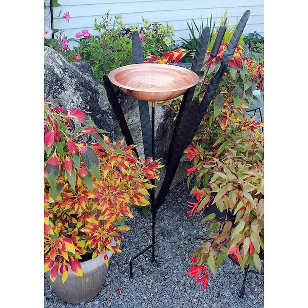 Single Cattail Birdbath With 1 Bowl and Stake 50 in. Tall Copper