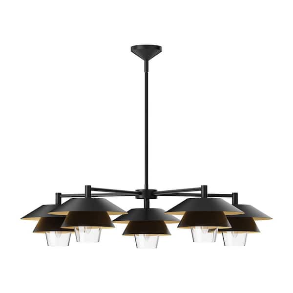 Tetsu 38 in. 5 Light 60-Watt Matte Black/Clear Glass Chandelier