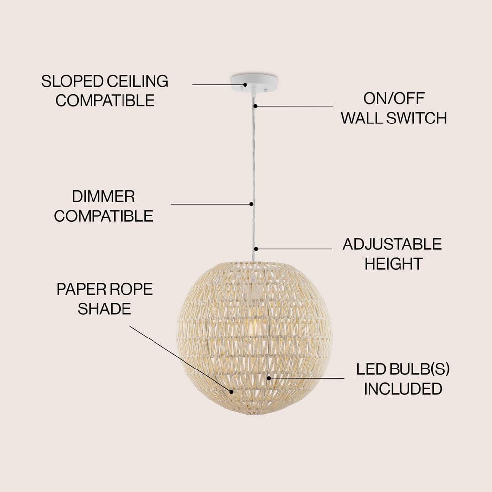 Luna 15.75" Cream Woven Rattan Globe Pendant Light