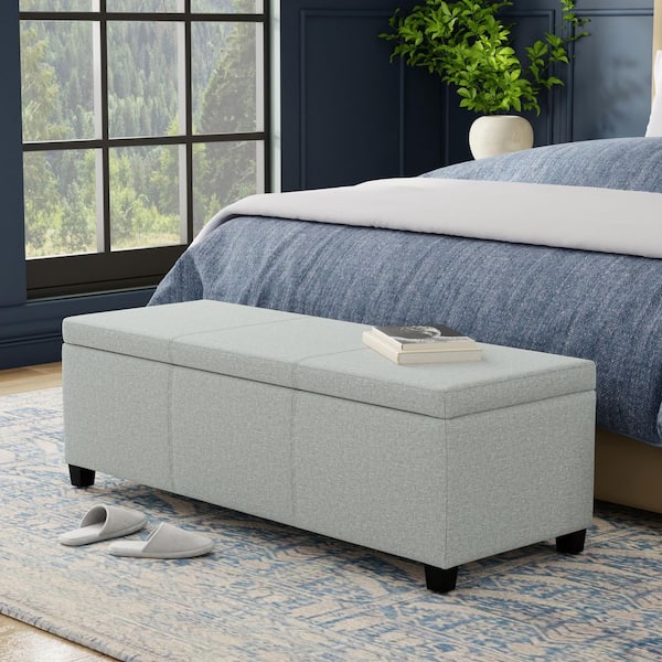 Avalon 48 in. Wide Linen Look Fabric Storage Ottoman Bench in Light Stone Grey