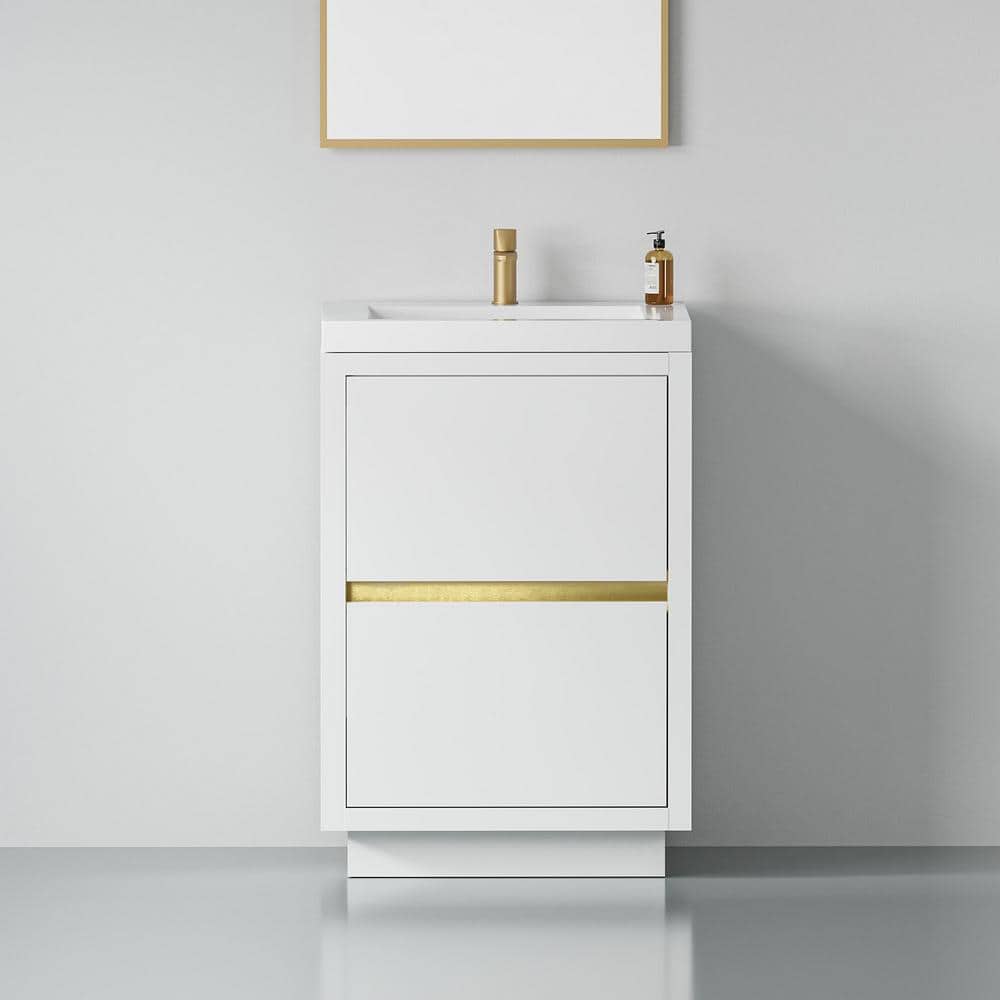 24 in. Freestanding Storage Bath Vanity Cabinet in Glossy White with White 
