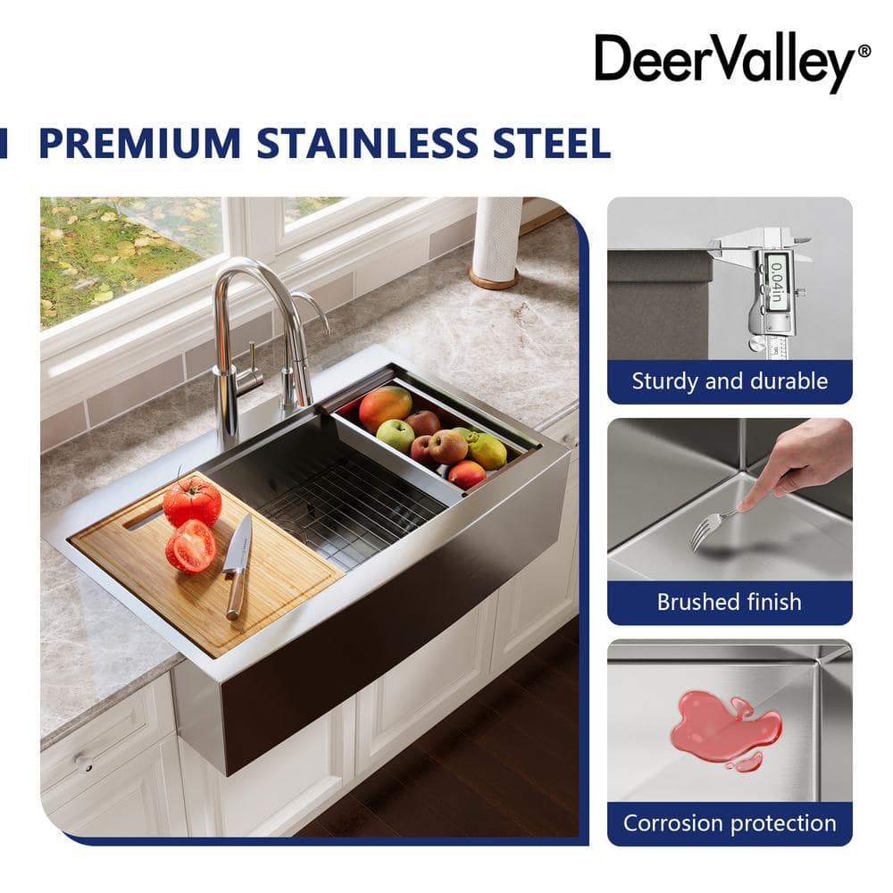 36" Stainless Steel Farmhouse Single Bowl Workstation Sink