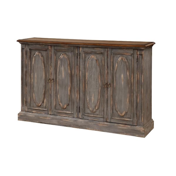 Coast to Coast Cassidy Credenza Distressed Gray Brown 39 in. Accent Cabinet with 2 Shelves and 4 Doors