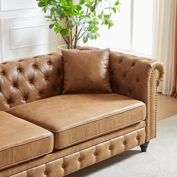 Z-joyee 85.5 in Wide Rolled Arm Faux Leather Rectangle Modern