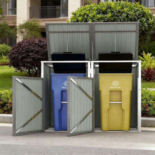 Zeus & Ruta 63 in. W x 32 in. D x 48 in. H Light Gray Metal Trash