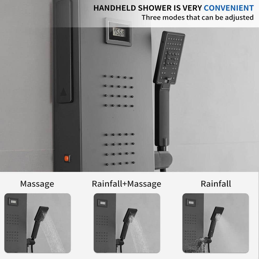 Matte Black 4-Jet Rainfall Shower Panel System with LED Light
