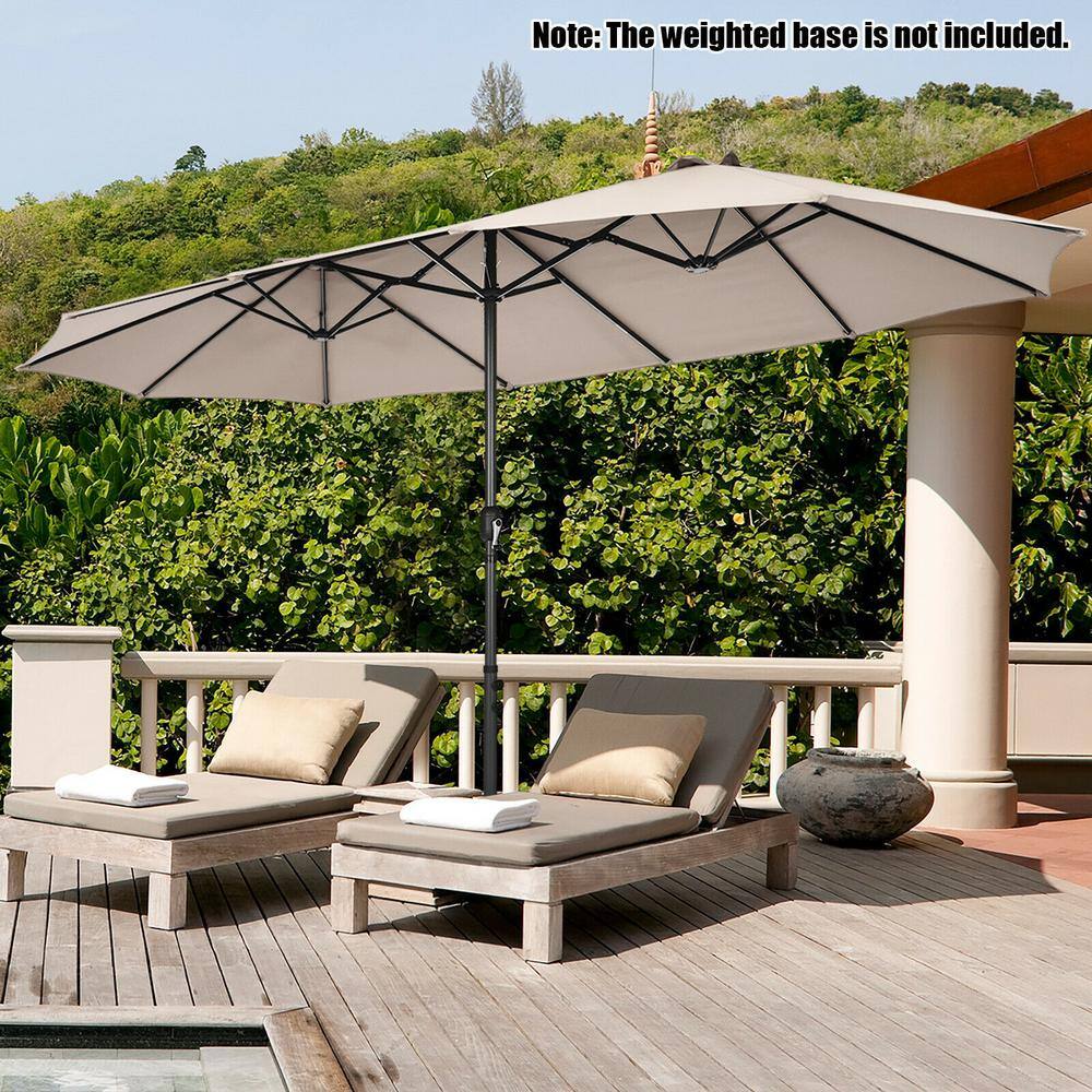 Beige 15FT Double-Sided Patio Umbrella with Metal Pole