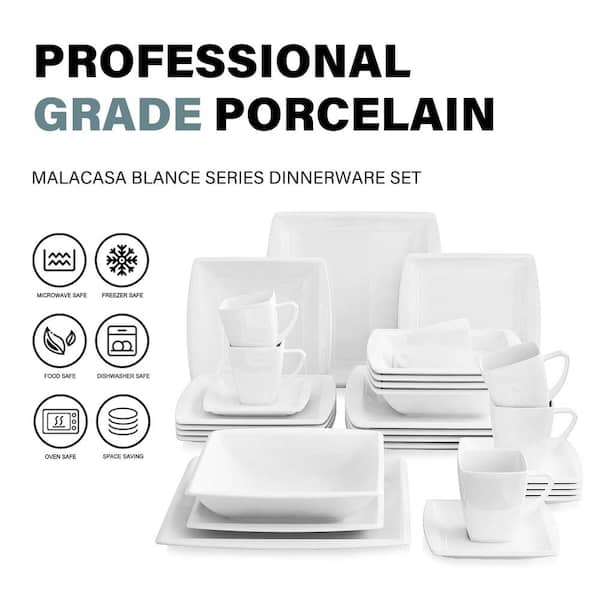 MALACASA Plates and Bowls Sets, 30 Piece Square Guinea