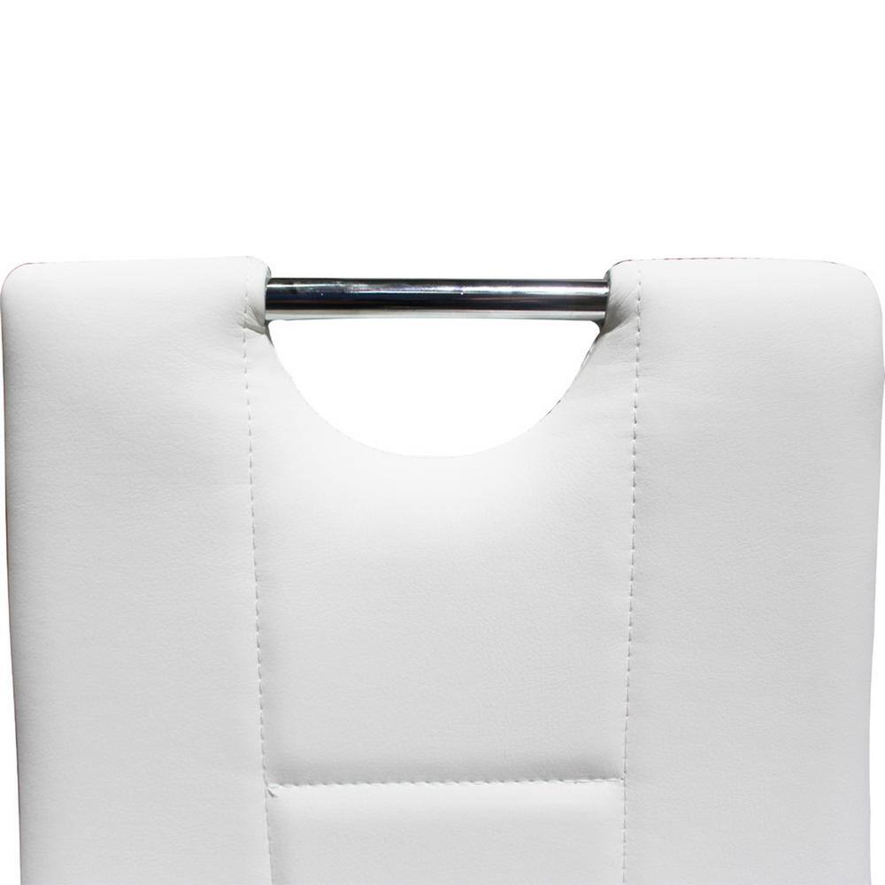 High-Back White Faux Leather Parsons Side Chair with Chrome Base