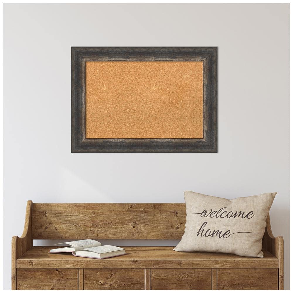 Natural Cork Board with Bark Rustic Char Frame, 29x21 inches