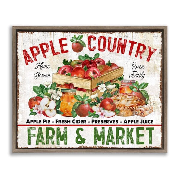 Stupell Industries Apple Country Market by Creatif Belle Brown Floater Frame Graphic Typography Art Print 25 in. x 31 in.