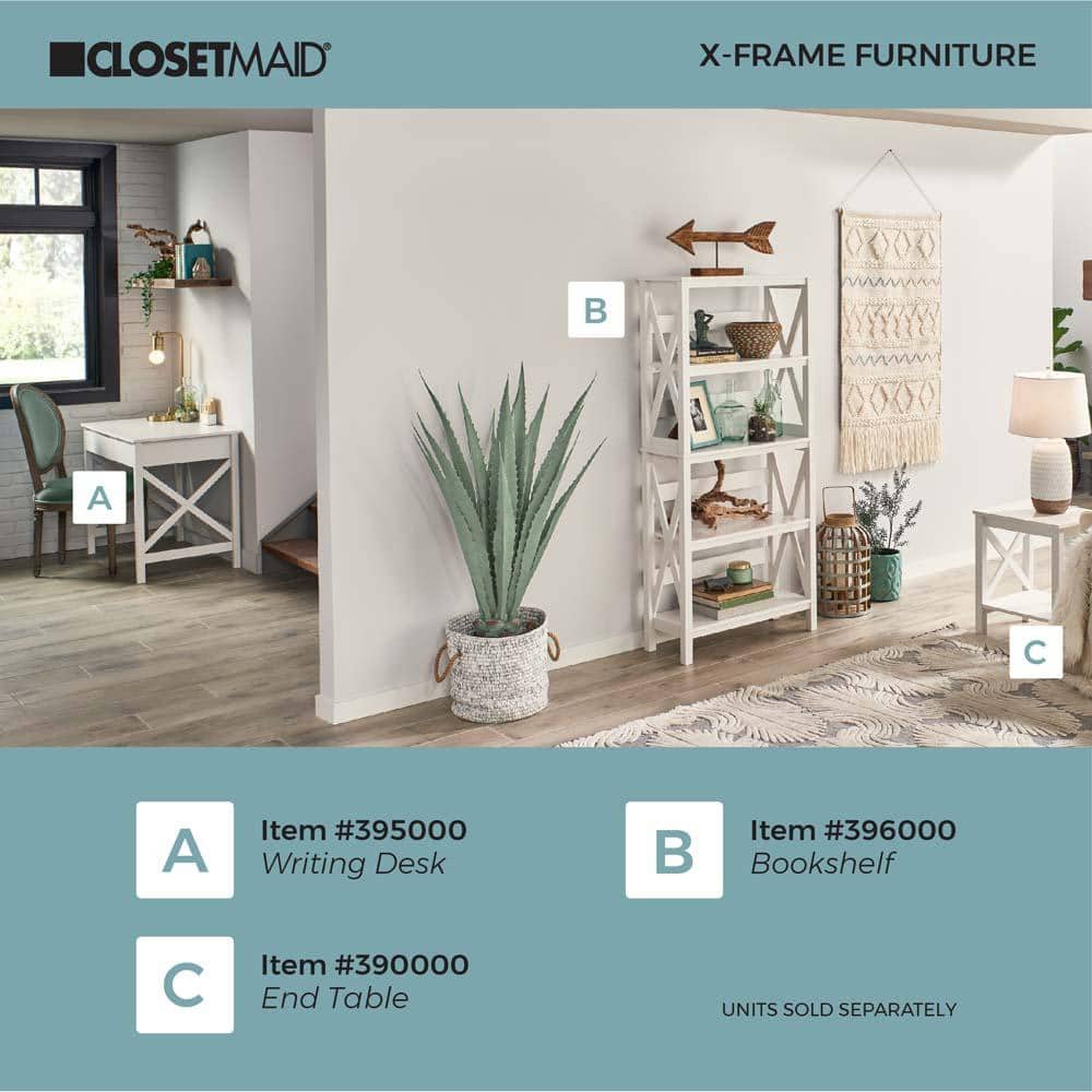 X-Frame Coastal White Composite Writing Desk with Drawers