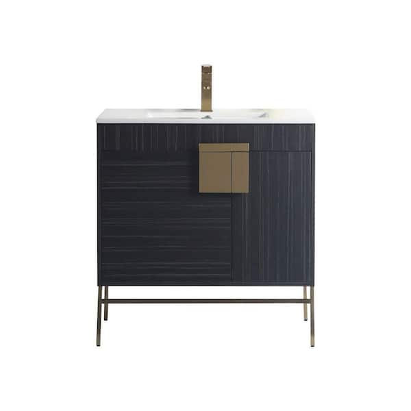 TENNANT BRAND Kuromistic 32 in.W x 18 in. D x 33 in. H Bathroom Vanity in Dawn Gray with Ceramic Top