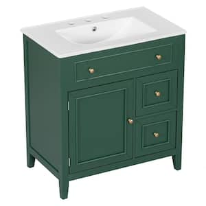 30 in. W x 18 in. D x 32.5 in. H Single Sink Freestanding Bath Vanity in Green with White Ceramic Top