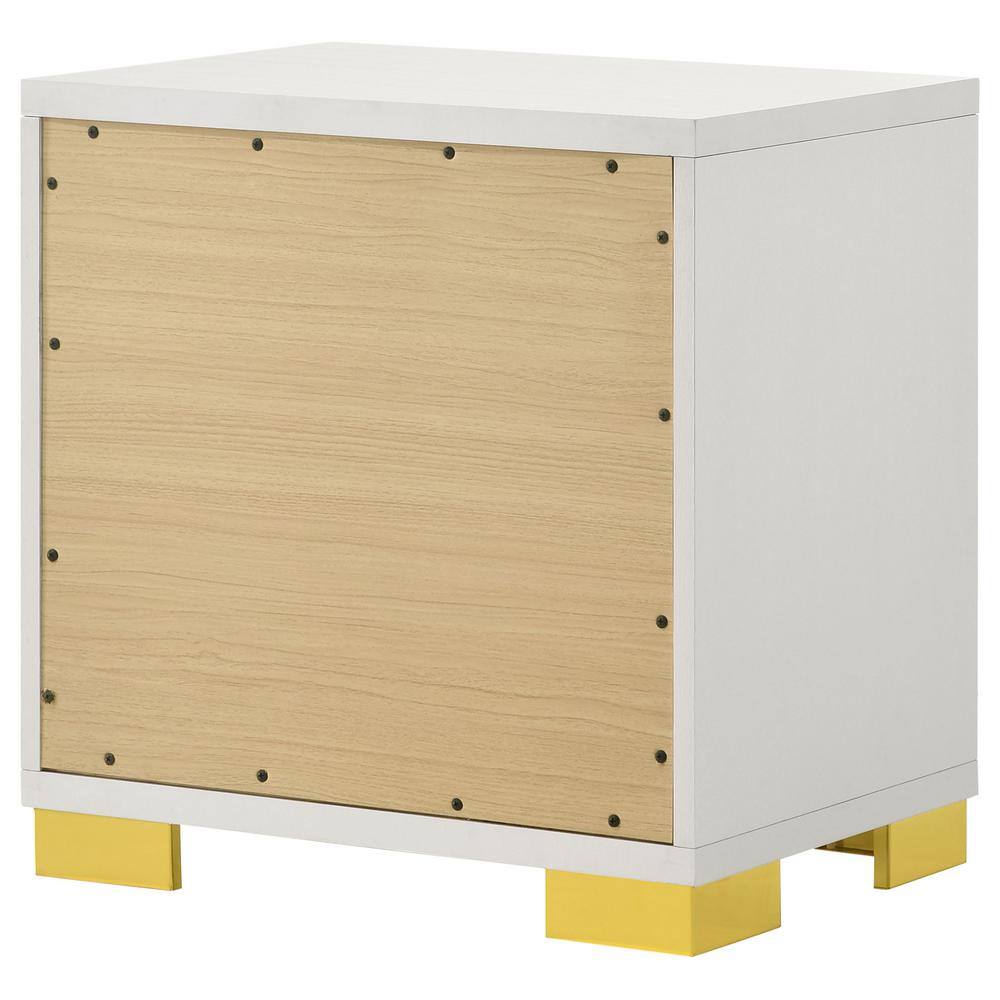 White and Gold Modern 2-Drawer Nightstand
