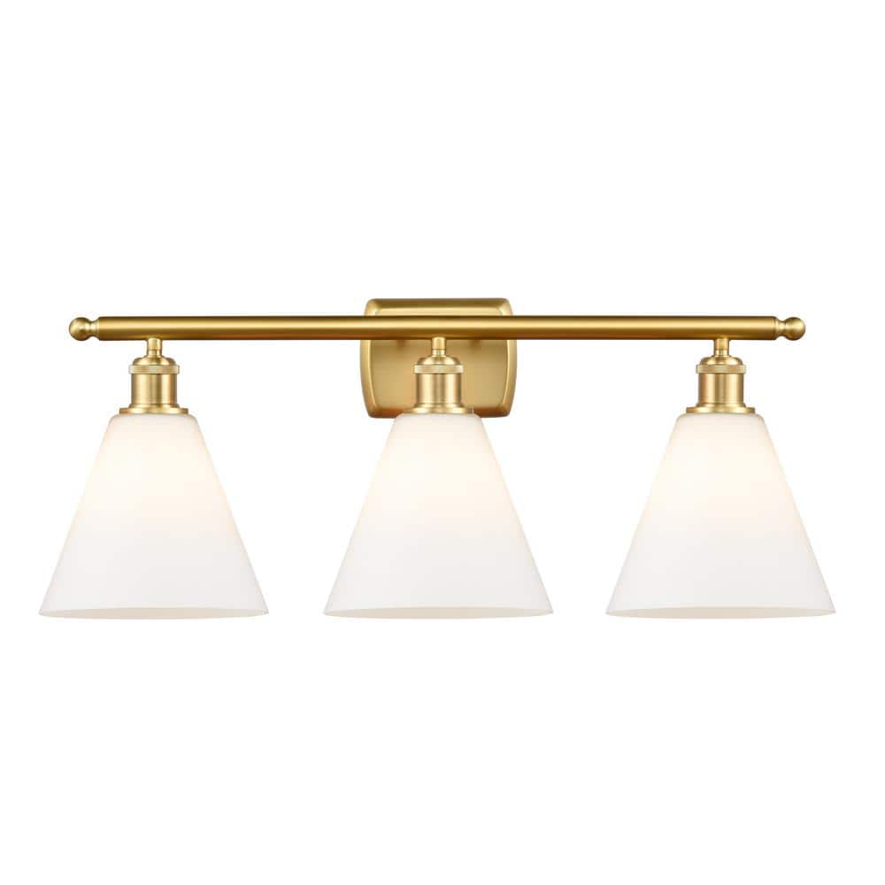 Berkshire 28 in. 3-Light Satin Gold, Matte White Vanity Light with White Glass Shade price history on PriceWatchPro