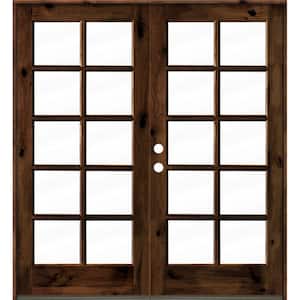 72 in. x 80 in. French Knotty Alder Wood 10-Lite Clear Glass red Mahogany Stain Right Active Double Prehung Front Door