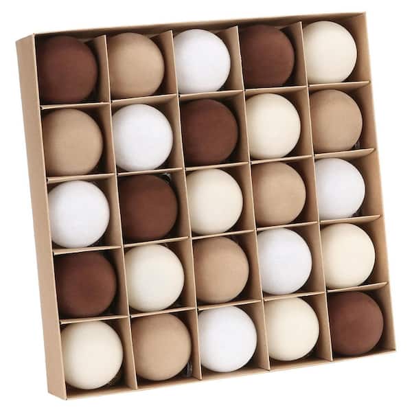 12 in Beige Brown Cream White Flocked Velvet Ornaments 25-Pack for Christmas Wedding Party