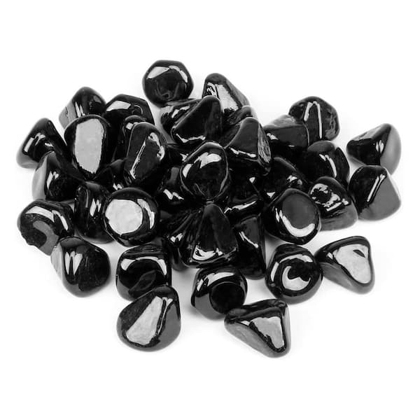 Misopily 1 in. 10 lbs. High Luster Reflective Fire Glass Rocks for Indoor/Outdoor Gas Fire Pit, Fireplace & Landscape, Onyx Black