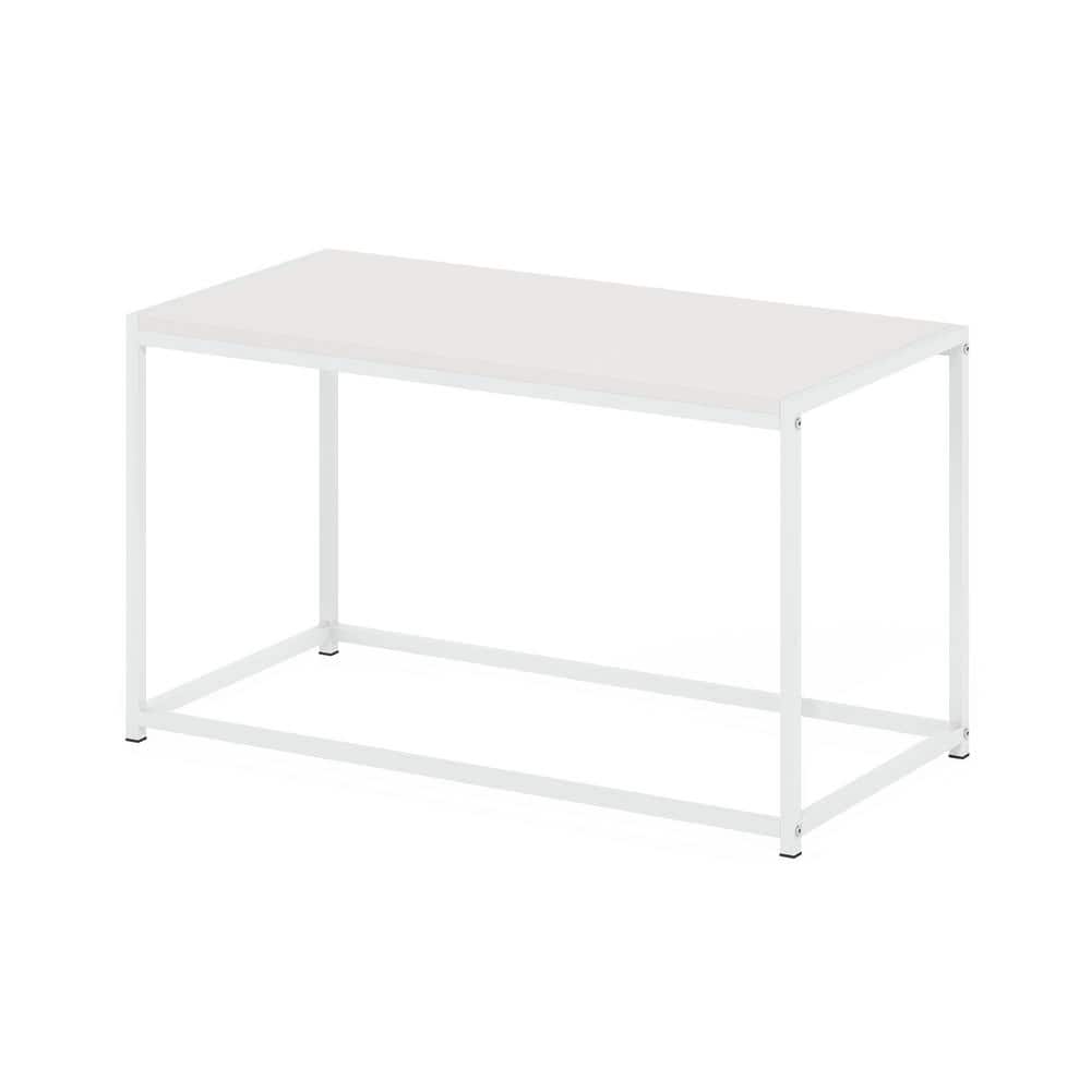 Camnus 30 in. W White Rectangle Wood Coffee Table with Metal Frame