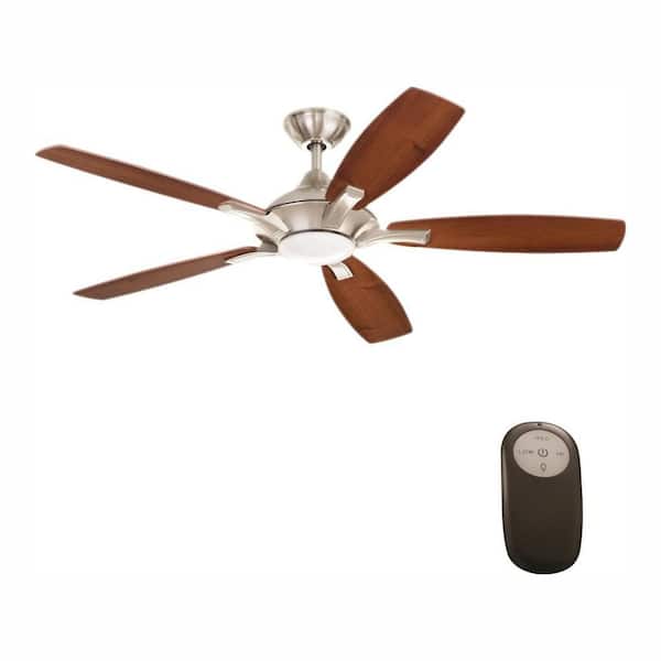 Home Decorators Collection Petersford 52 in. Integrated LED Indoor Brushed Nickel Ceiling Fan with Light Kit and Remote Control