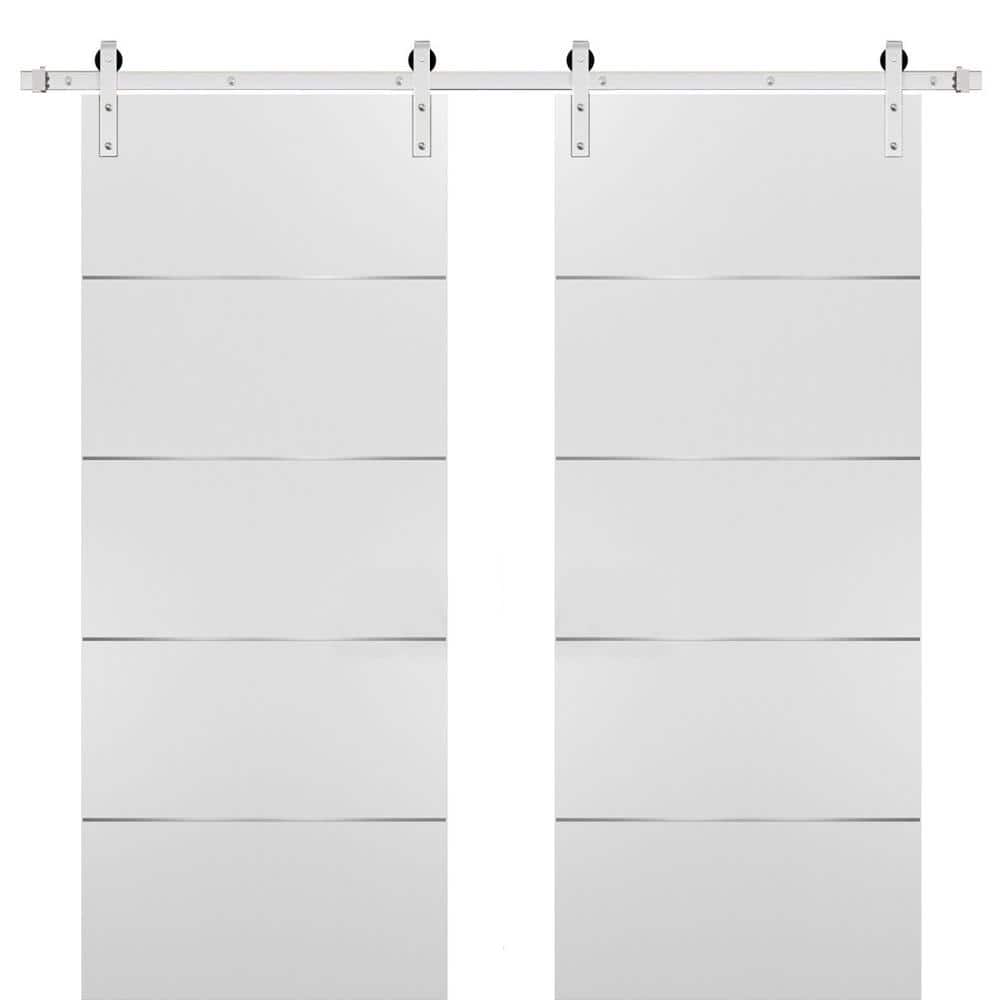 Assemble Required 18 in. x 96 in. 2-Panel White Solid Wood with Honeycomb Sliding Barn Door with Hardware Kit price history on PriceWatchPro