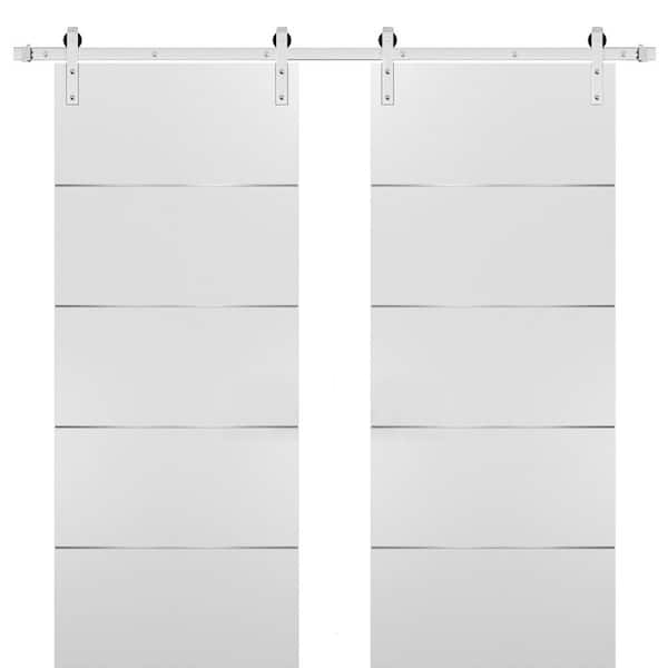 Sartodoors 28 in. x 80 in. 2 Panel White Solid Wood with Honeycomb Sliding Barn Door with Hardware Kit