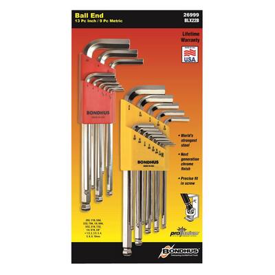 Standard and Metric Ball End L-Wrench Sets (22-Piece)