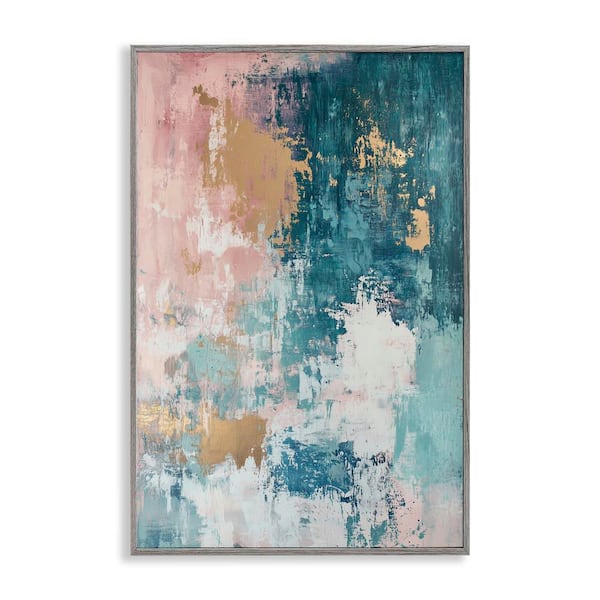 Stupell Industries Teal Green Gold Abstract by Gina Kelly Gray Framed Abstract Giclee Art Print 18 in. x 12 in.