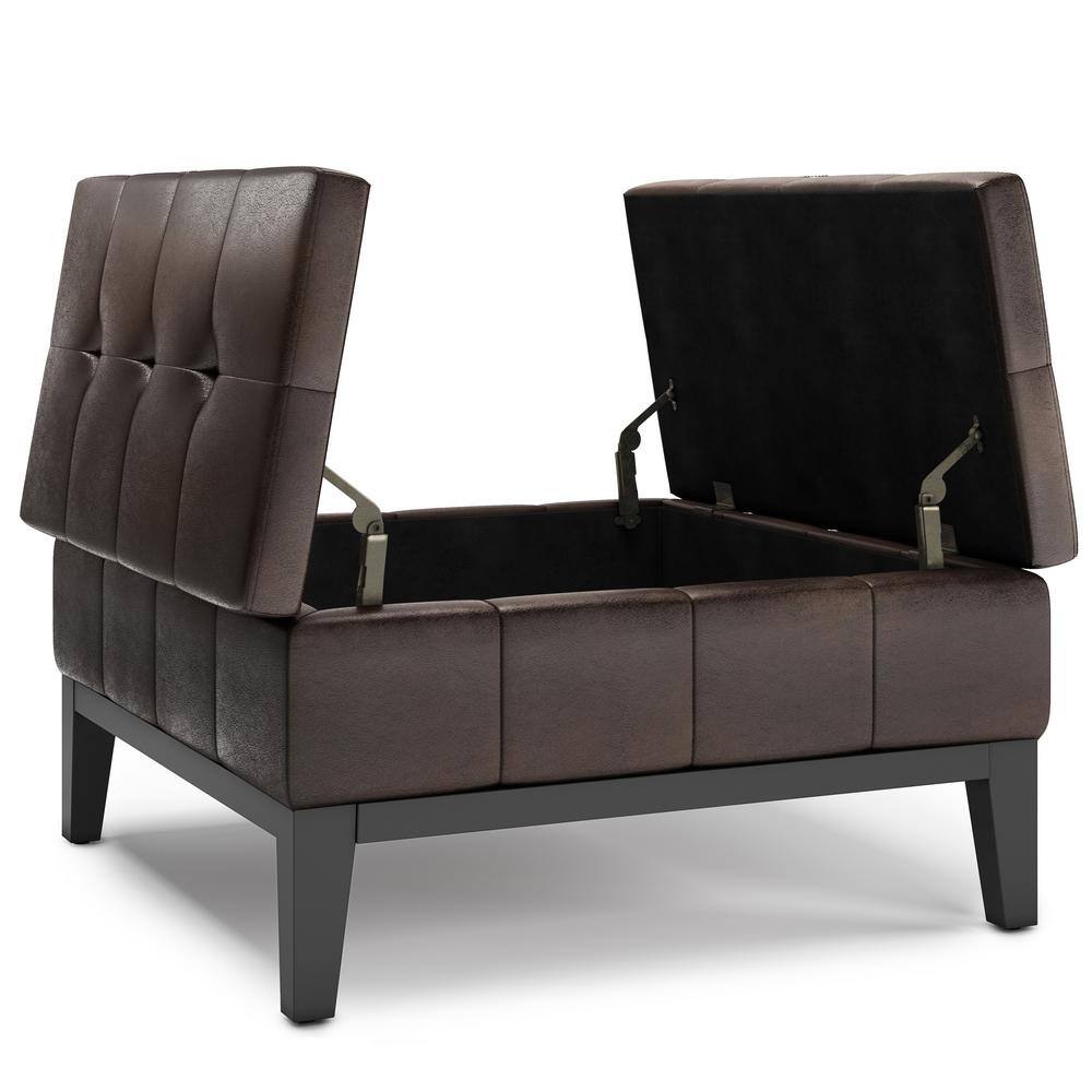 Dover 36" Distressed Brown Faux Leather Tufted Coffee Table Ottoman