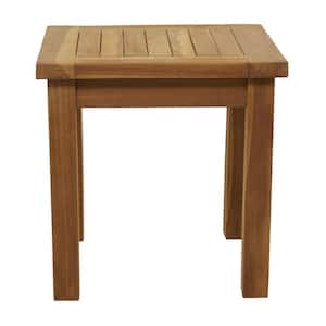 18 in. Brown Square Teak Wood Slatted Outdoor Accent Table