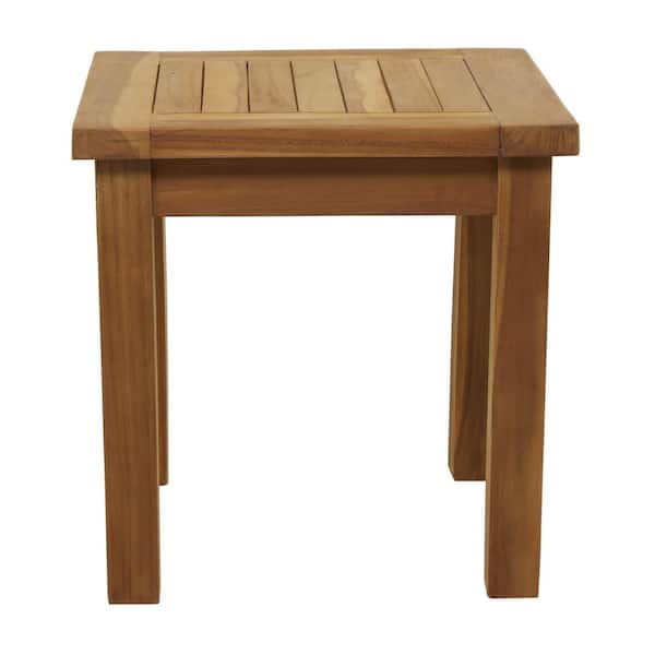 Litton Lane 18 in. Brown Square Teak Wood Slatted Outdoor Accent Table