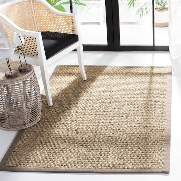 Natural Fiber Beige/Gray 4 ft. x 4 ft. Square Border Area Rug
